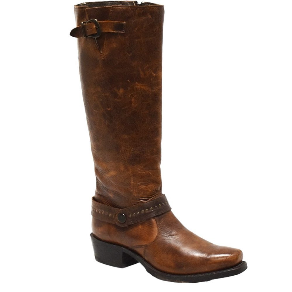 Sonora Distressed Brown Leather Zip Up Buckle Cowboy Boots
